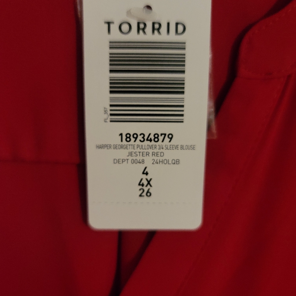 Torrid NWT Size 4 Harper Georgette 3/4 Sleeve Women's Red Blouse - Picture 5 of 7